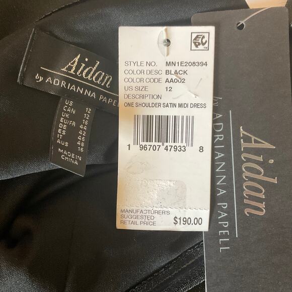Aidan Mattox Satin One Shoulder Mini Sheath Cocktail Dress Black Size 12 - Picture 10 of 12